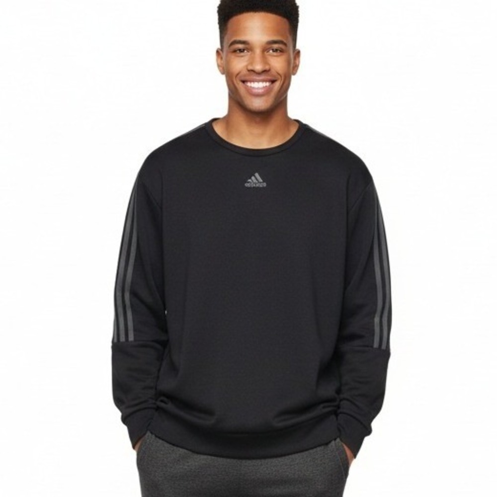 Adidas Sweatshirt Mens XL Black Crewneck 3-Stripes Logo Pullover Recycled HM2607